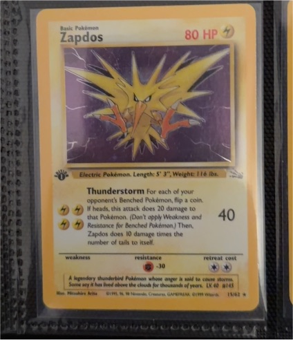 1999 Pokémon Fossil #30 Zapdos — front