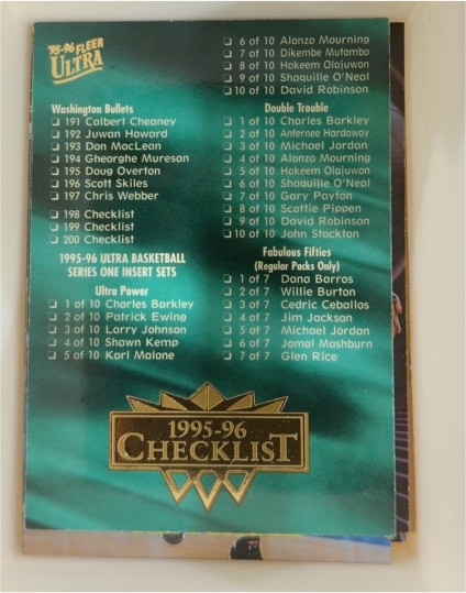 1995-96 Fleer Ultra #199 Checklist — front