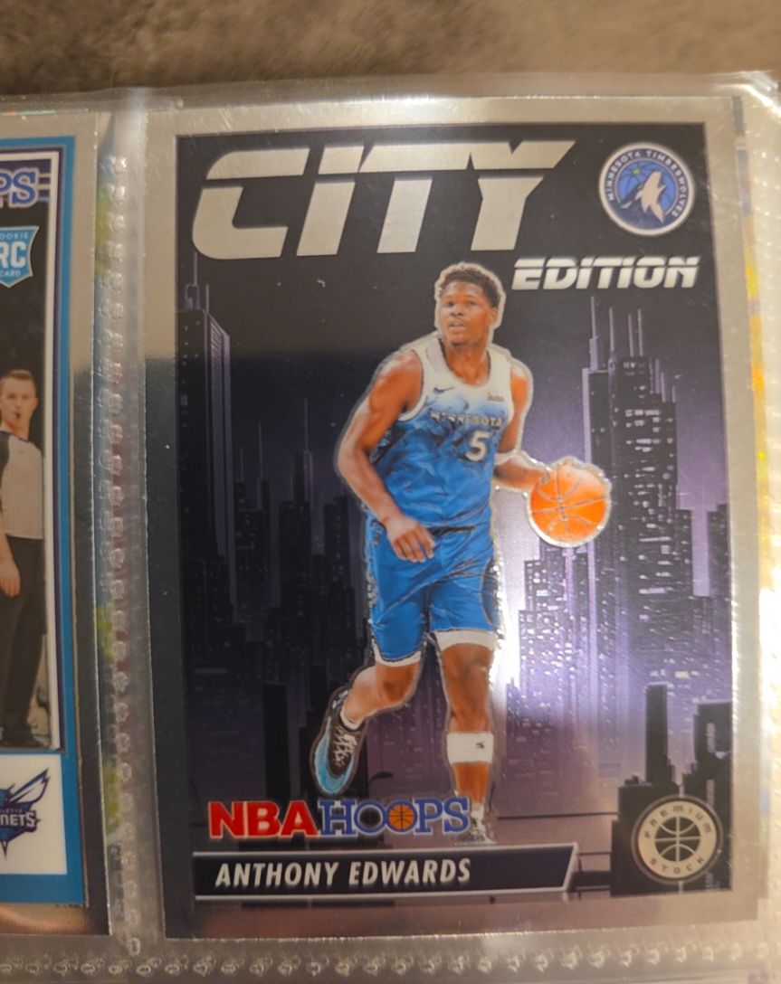 2023-24 Panini NBA Hoops Premium Stock #4 Anthony Edwards City Edition Silver Prizm — front