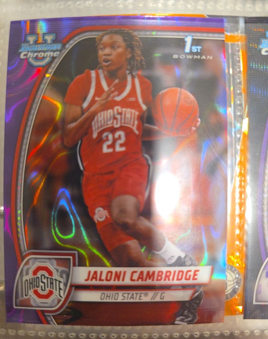 2024-25 Bowman University Chrome #29 Jaloni Cambridge Purple Lava Refractor — front