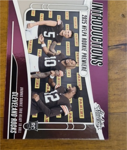 2025 Panini Absolute Introductions #I-QJS Cleveland Rocks Dillon Gabriel, Shedeur Sanders, Quinshon Judkins — front