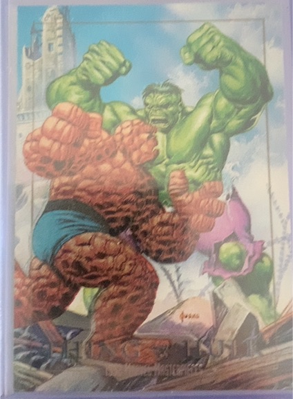 1992 SkyBox Marvel Masterpieces Battle Spectra #1-D Thing vs Hulk — front