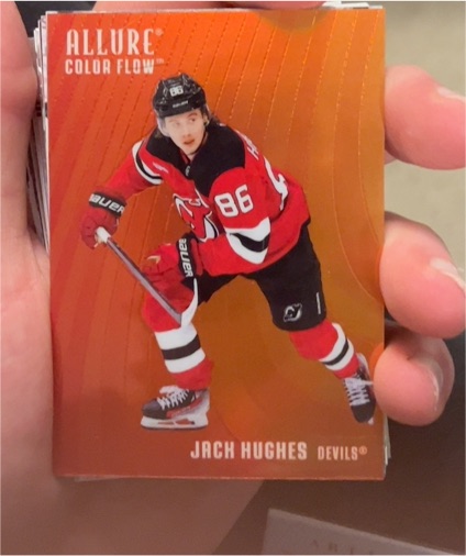 2025-26 Upper Deck Allure #CF-21 Jack Hughes Color Flow Red-Orange — front