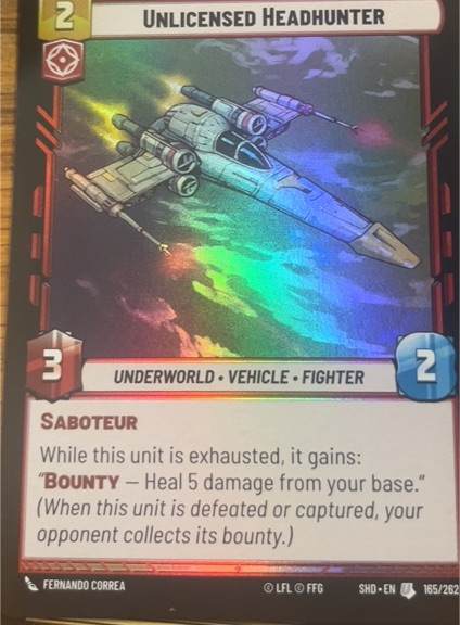 Star Wars Unlimited Shadows of the Galaxy #165 Unlicensed Headhunter — front