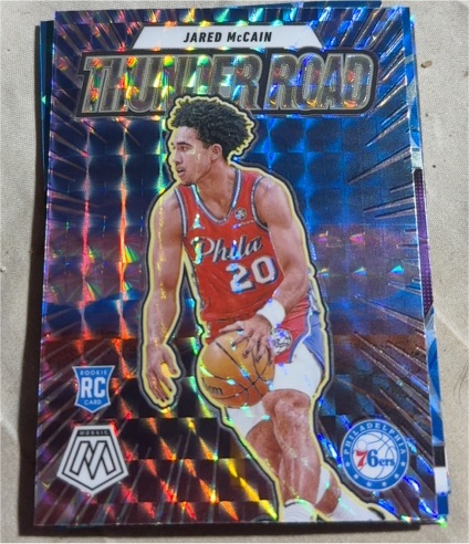 2024-25 Panini Mosaic #17 Jared McCain Thunder Road Silver Mosaic Prizm Rookie — front