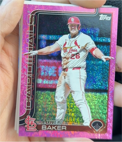2025 Topps Update #US153 Luken Baker Pink Diamante Foil St. Louis Cardinals — front