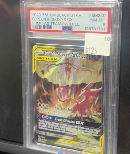 2020 P.M. SM Black Star #SM240 Espeon & Deoxys GX PRM-Tag Team Pwr.Cll. — front