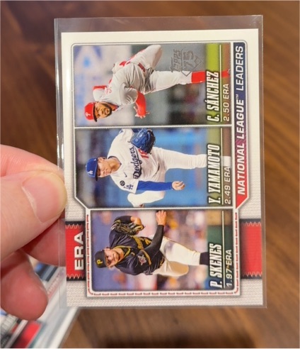 2026 Topps Series 1 #203 National League ERA Leaders Paul Skenes, Yoshinobu Yamamoto, Christopher Sanchez — front