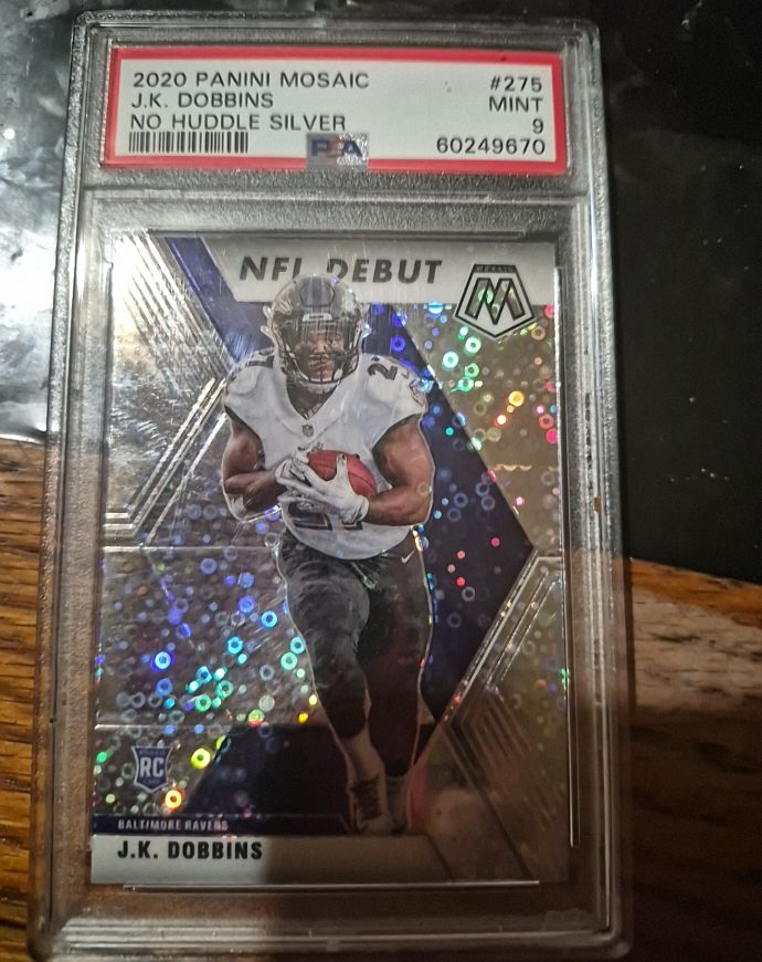 2020 Panini Mosaic #275 J.K. Dobbins No Huddle Silver NFL Debut Rookie — front