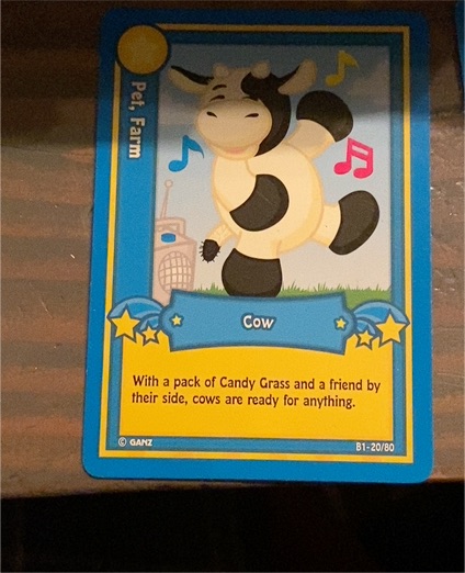 Ganz Webkinz Trading Card B1-20/80 Cow — front