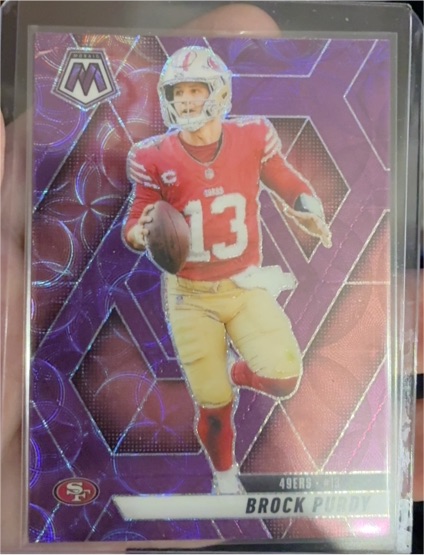 2025 Panini Mosaic #221 Brock Purdy Purple Scope Prizm — front