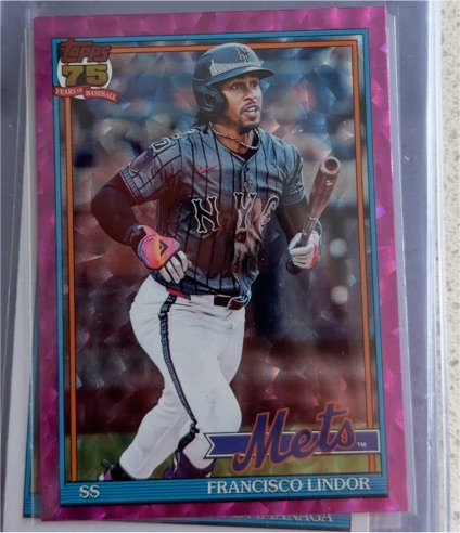 2026 Topps Series 1 1991 75th Anniversary Pink Crackle Foil #19 Francisco Lindor — front