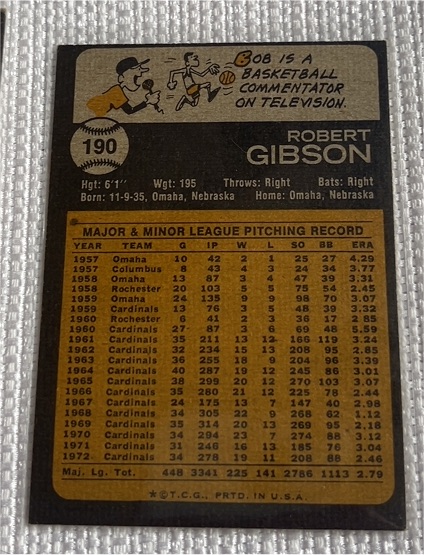 1974 Topps #190 Bob Gibson — front