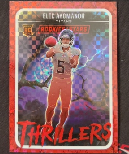 2025 Panini Rookies & Stars #22 Elic Ayomanor Thrillers Red Plaid Prizm Rookie — front
