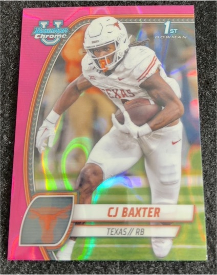 2024 Bowman University Chrome #42 CJ Baxter Pink Lava Refractor — front