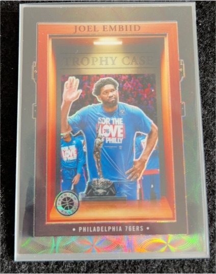 2023-24 Panini Hoops Premium Stock #14 Joel Embiid Trophy Case SSP — front