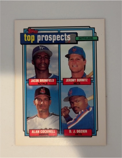 1992 Topps #591 Top Prospects Jeromy Burnitz Jacob Brumfield Alan Cockrell D.J. Dozier — front