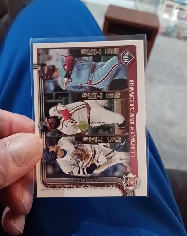 2025 Topps Series 1 #144 National League Home Run Leaders Shohei Ohtani, Marcell Ozuna, Kyle Schwarber — front