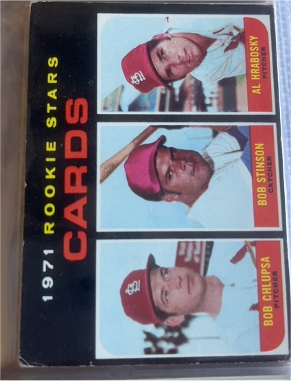 1971 Topps #594 Cardinals Rookie Stars Al Hrabosky Bob Stinson Bob Chlupsa — front