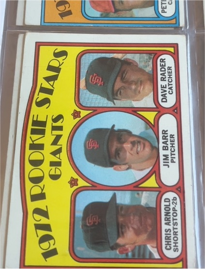 1972 Topps #232 Rookie Stars Jim Barr, Dave Rader, Chris Arnold — front
