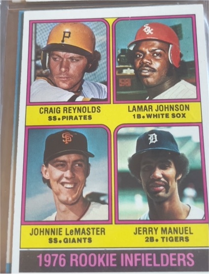 1976 Topps #596 Rookie Infielders Craig Reynolds Lamar Johnson Johnnie LeMaster Jerry Manuel — front