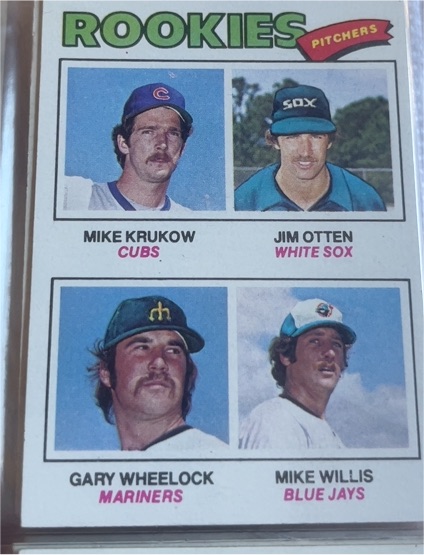 1977 Topps #493 Rookie Pitchers Mike Krukow Jim Otten Gary Wheelock Mike Willis — front