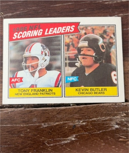 1987 Topps #230 Scoring Leaders Tony Franklin / Kevin Butler — front