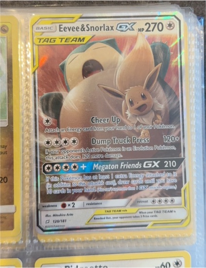 2019 Pokémon Sun & Moon Team Up #120 Eevee & Snorlax GX — front