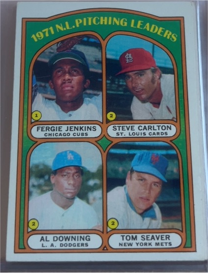 1972 Topps #93 1971 N.L. Pitching Leaders Fergie Jenkins Steve Carlton Al Downing Tom Seaver — front