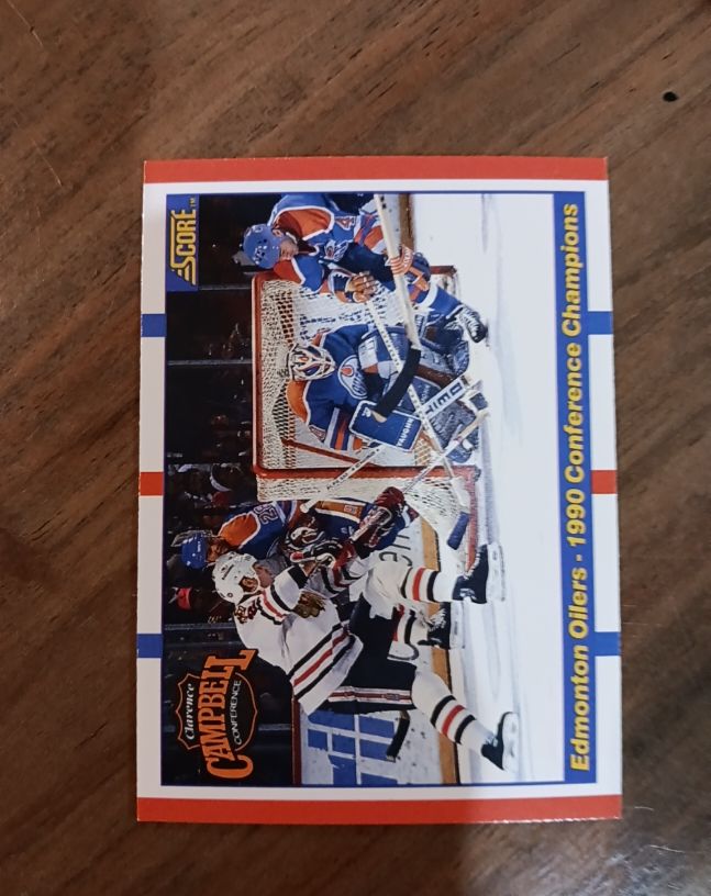 1990-91 Score #369 Edmonton Oilers Campbell Conference Champions — front