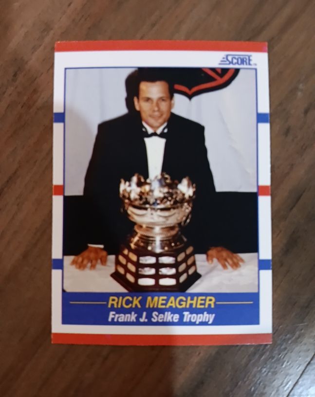 1990 Score #359 Rick Meagher Frank J. Selke Trophy — front
