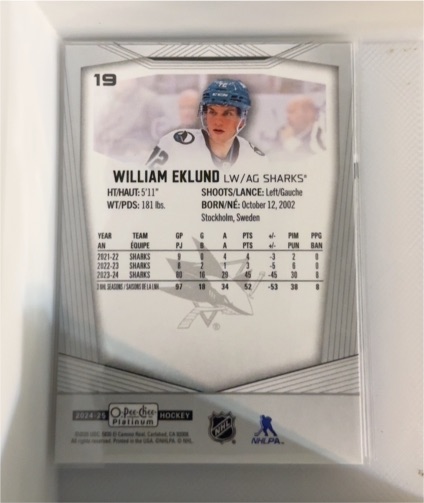 2024-25 O-Pee-Chee Platinum #19 William Eklund — front