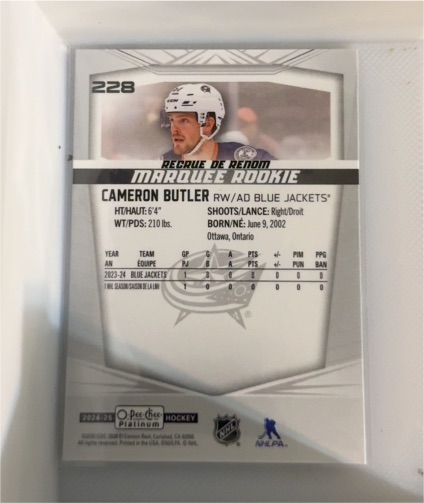 2024-25 O-Pee-Chee Platinum #228 Cameron Butler — front