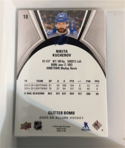 2025-26 Upper Deck Allure #18 Nikita Kucherov — front