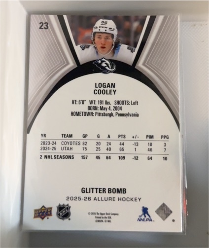 2025-26 Upper Deck Allure #23 Logan Cooley Glitter Bomb — front