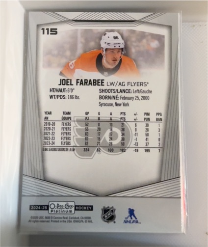 2024-25 O-Pee-Chee Platinum #115 Joel Farabee — front