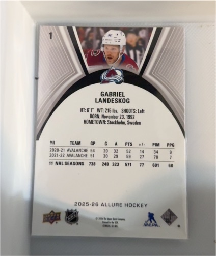 2025-26 Upper Deck Allure #1 Gabriel Landeskog — front