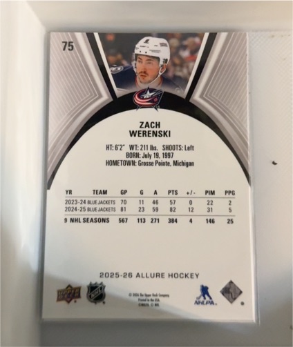 2025-26 Upper Deck Allure #75 Zach Werenski — front