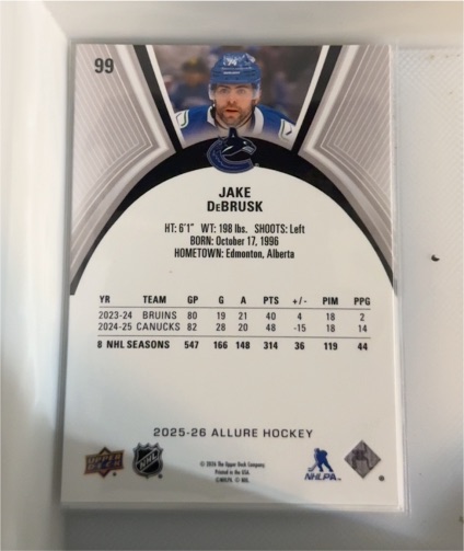 2025-26 Upper Deck Allure #99 Jake DeBrusk — front