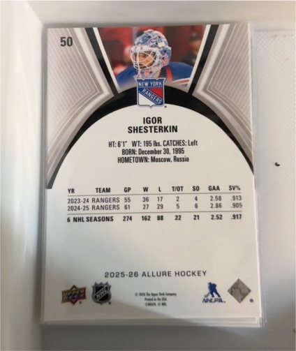 2025-26 Upper Deck Allure Hockey #50 Igor Shesterkin — front