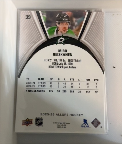 2025-26 Upper Deck Allure #39 Miro Heiskanen — front