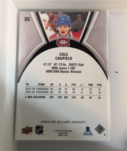 2025-26 Allure Hockey #86 Cole Caufield — front
