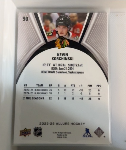 2025-26 Upper Deck Allure #90 Kevin Korchinski — front