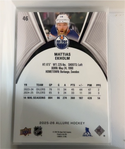 2025-26 Upper Deck Allure Hockey #46 Mattias Ekholm — front