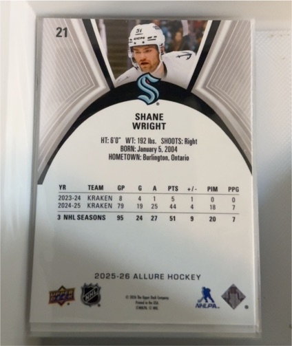 2025-26 Allure Hockey #21 Shane Wright — front