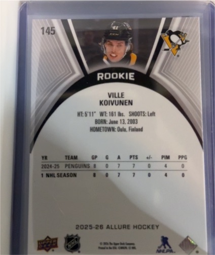 2025-26 Upper Deck Allure #145 Ville Koivunen Rookie — front