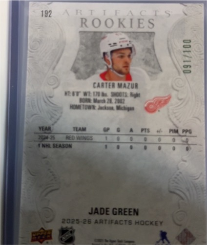 2025-26 Upper Deck Artifacts #192 Carter Mazur — front