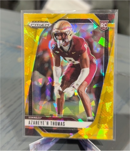 2025 Panini Prizm Draft Picks #7 Azareye'h Thomas Gold Ice Prizm Rookie Card — front
