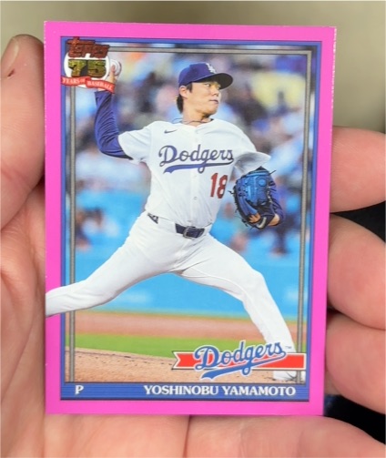 2026 Topps Series 1 #T91-55 Yoshinobu Yamamoto 1991 Pink Border Parallel Dodgers — front
