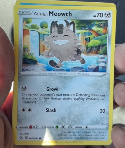2021 Pokémon Sword & Shield Fusion Strike #180 Galarian Meowth — front